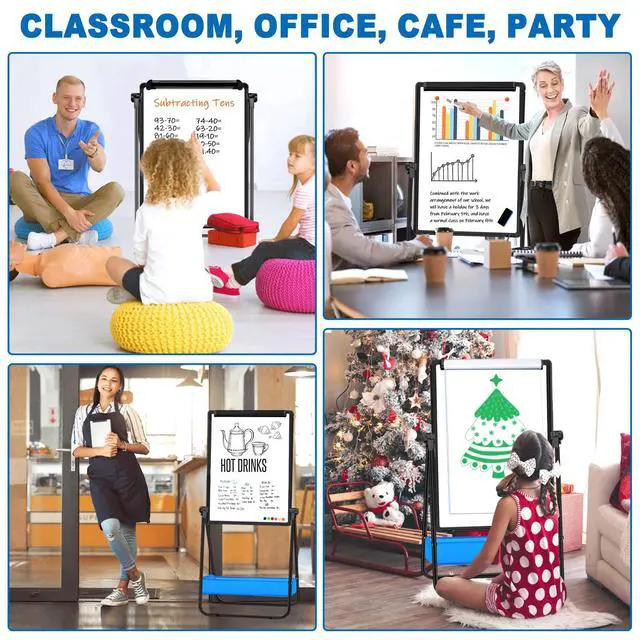 Alt view image 7 of 7 - Dry Erase White Board with Stand Double Sided 28"X20" Magnetic U Standing Easel Whiteboard, Height Adjustable & 360° Rotation Portable White Boards for Classroom, Home & Office