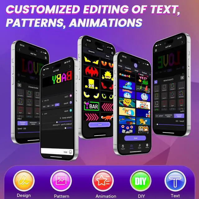 Alt view image 2 of 6 - Full Color Dual Row Programmable LED Sign, 24.6''x6.3'' Flexible 5V/2A USB Bluetooth APP Control LED Signs Custom Text Message Pattern Scrolling LED Display for Car Store