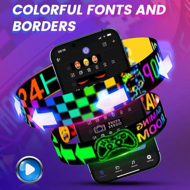 Alt view image 5 of 6 - Full Color Dual Row Programmable LED Sign, 24.6''x6.3'' Flexible 5V/2A USB Bluetooth APP Control LED Signs Custom Text Message Pattern Scrolling LED Display for Car Store