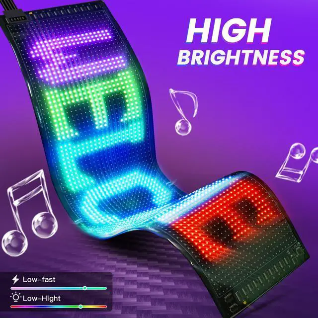 Alt view image 6 of 6 - Full Color Dual Row Programmable LED Sign, 24.6''x6.3'' Flexible 5V/2A USB Bluetooth APP Control LED Signs Custom Text Message Pattern Scrolling LED Display for Car Store