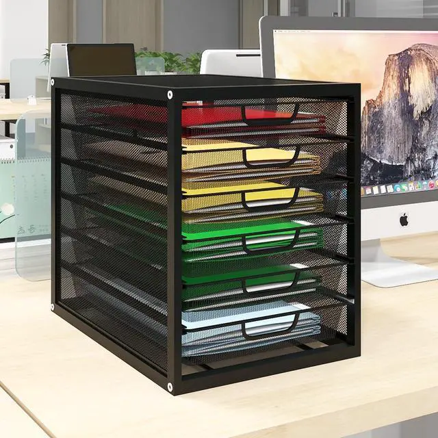 Main image of Mesh Desk Organizer with 6 Tier Sliding Drawers,Black | Paper Sorter, Multi-Functional Home Office Supplies Storage Tray for Letters, Documents,Mail, Files, Arts & Crafts Supplies