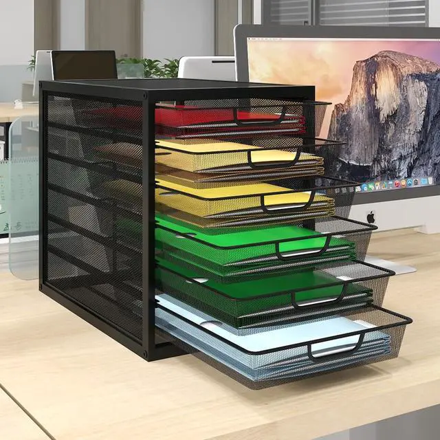 Alt view image 3 of 7 - Mesh Desk Organizer with 6 Tier Sliding Drawers,Black | Paper Sorter, Multi-Functional Home Office Supplies Storage Tray for Letters, Documents,Mail, Files, Arts & Crafts Supplies