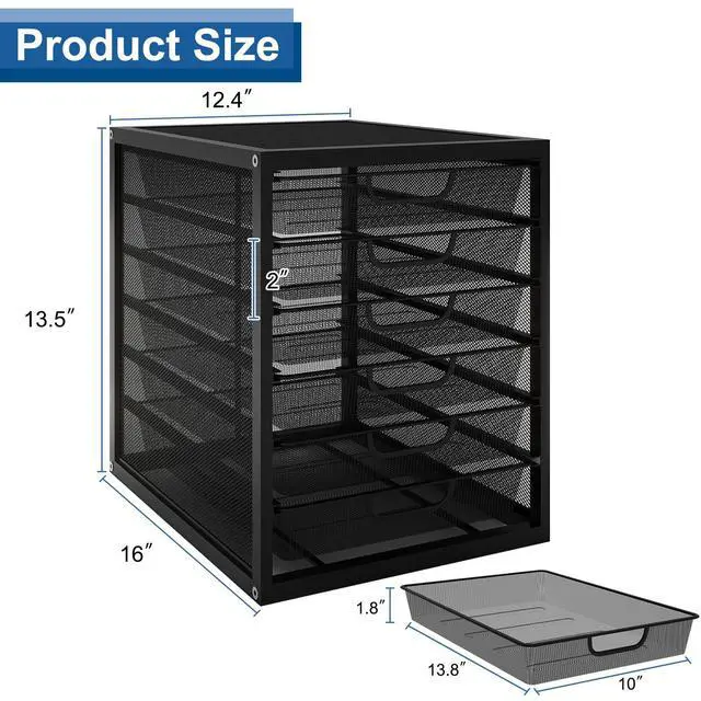 Alt view image 6 of 7 - Mesh Desk Organizer with 6 Tier Sliding Drawers,Black | Paper Sorter, Multi-Functional Home Office Supplies Storage Tray for Letters, Documents,Mail, Files, Arts & Crafts Supplies
