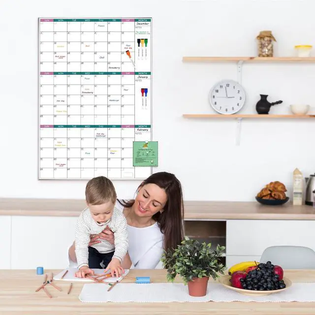 Alt view image 6 of 7 - 3-Month Dry Erase Calendar for Wall, 39"x28" Magnetic Whiteboard Calendar with Silver Aluminum Frame, Monthly Calendar Board for Office, Home, School