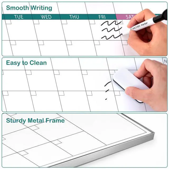 Alt view image 2 of 7 - 3-Month Dry Erase Calendar for Wall, 39"x28" Magnetic Whiteboard Calendar with Silver Aluminum Frame, Monthly Calendar Board for Office, Home, School