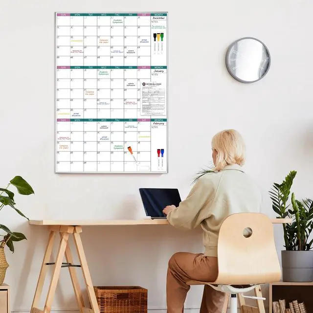 Alt view image 5 of 7 - 3-Month Dry Erase Calendar for Wall, 39"x28" Magnetic Whiteboard Calendar with Silver Aluminum Frame, Monthly Calendar Board for Office, Home, School
