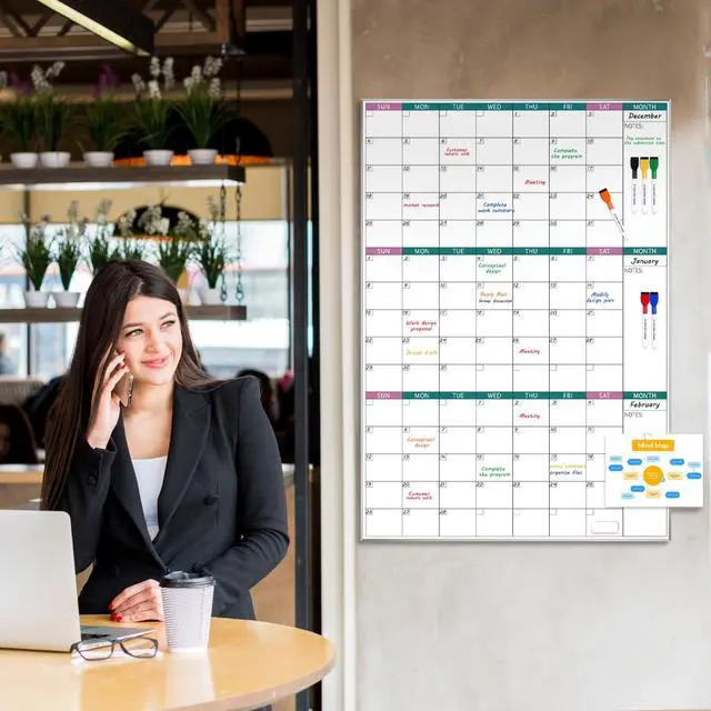 Alt view image 7 of 7 - 3-Month Dry Erase Calendar for Wall, 39"x28" Magnetic Whiteboard Calendar with Silver Aluminum Frame, Monthly Calendar Board for Office, Home, School