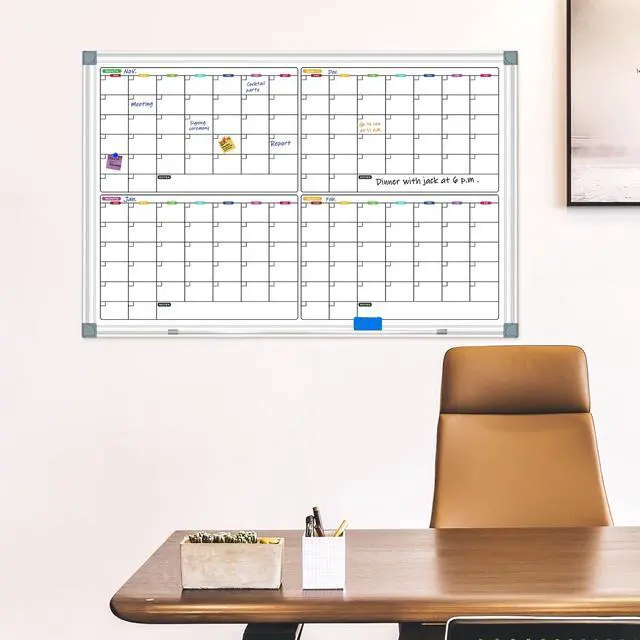 Alt view image 7 of 7 - Calendar Whiteboard for Wall 36" x 24", 4 Month Magnetic Calendar Dry Erase Board, Planning Board Bulletin Board Portable Board for Office, School, Home Organization