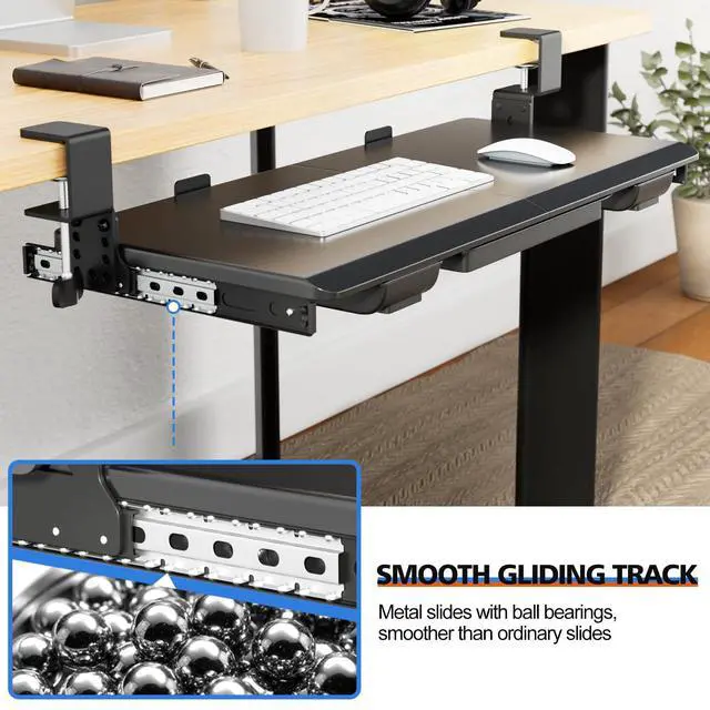 Alt view image 6 of 7 - 27" x 12" Height Adjustable Keyboard Tray Under Desk with Drawer | Sturdy C-Clamp Mount, Slide Out Ergonomic Keyboard Trays for Home and Office, Black
