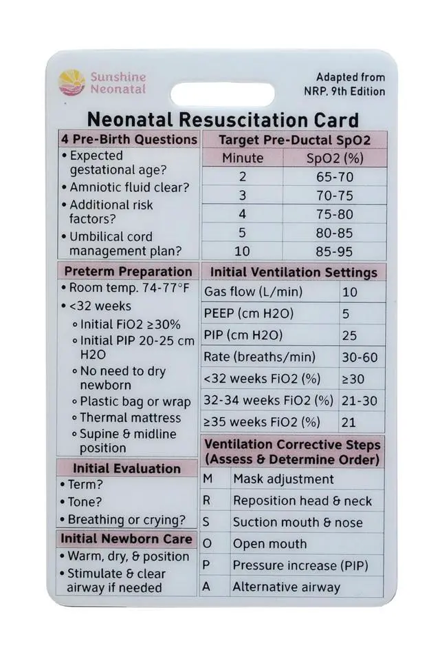 Alt view image 6 of 7 - Neonatal Resuscitation Card - Badge Buddy Adapted from 9th Edition NRP for NICU Nurses, Respiratory Therapists, NNPs, & Healthcare Professionals (10, Horizontal)