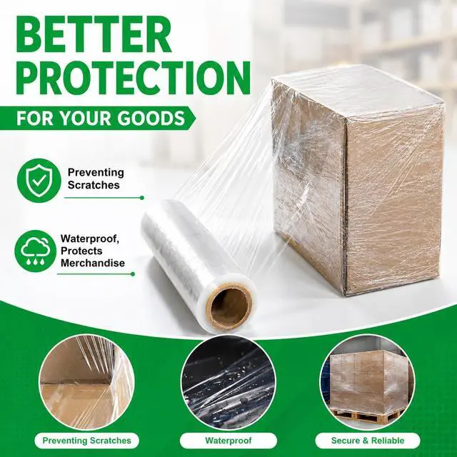 Alt view image 4 of 7 - 18 Inch Stretch Wrap Roll, Heavy Duty 18" 1500ft Shrink Film/Wrap, 4 Pack | 80 Gauge Industrial Strength, Clear Pallet Wrap, Self-Adhesive Cling, Plastic Wrap for Moving, Packing, Shipping, Furniture