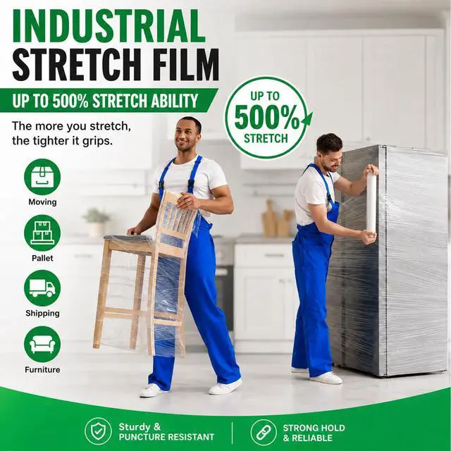 Alt view image 5 of 7 - 18 Inch Stretch Wrap Roll, Heavy Duty 18" 1500ft Shrink Film/Wrap, 4 Pack | 80 Gauge Industrial Strength, Clear Pallet Wrap, Self-Adhesive Cling, Plastic Wrap for Moving, Packing, Shipping, Furniture
