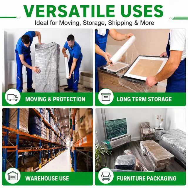 Alt view image 6 of 7 - 18 Inch Stretch Wrap Roll, Heavy Duty 18" 1500ft Shrink Film/Wrap, 4 Pack | 80 Gauge Industrial Strength, Clear Pallet Wrap, Self-Adhesive Cling, Plastic Wrap for Moving, Packing, Shipping, Furniture