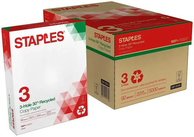 Main image of Recycled 8.5 x 11-Inch, 3-Hole Punched Copy Paper 20 lb 92B 500/Ream 10 Ream/Count