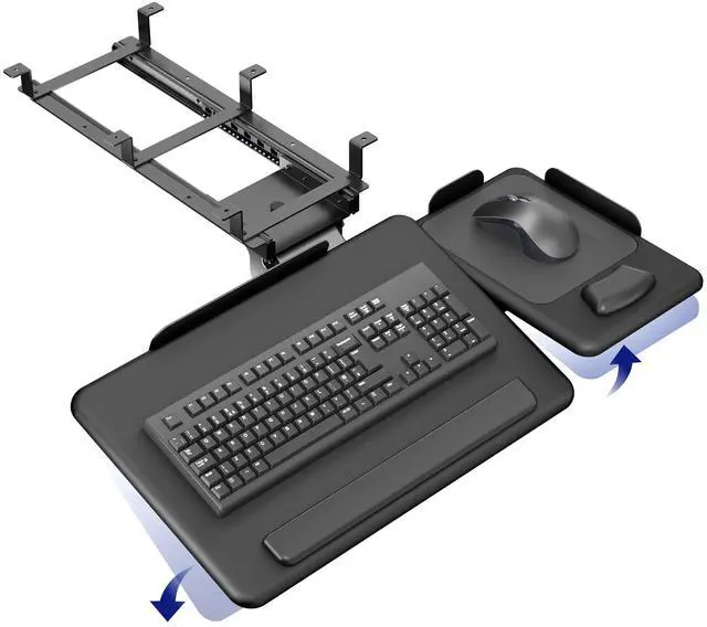 Main image of Adjustable 27 x 12 inch Under Desk Keyboard Tray with 2-Part Tilting Design, Ergonomic Under Table Mount with Padding, Black, Mount-KBTM1