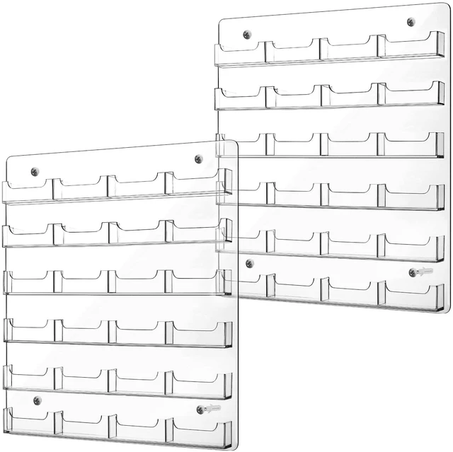 Main image of 2 Pieces Acrylic Business Card Holder Wall Mount Clear Sticker Display Rack Multiple Clear Acrylic Card Organizer Sticker Display Stand Pre Drilled Cards Storage(45×40 cm,24 Pockets)