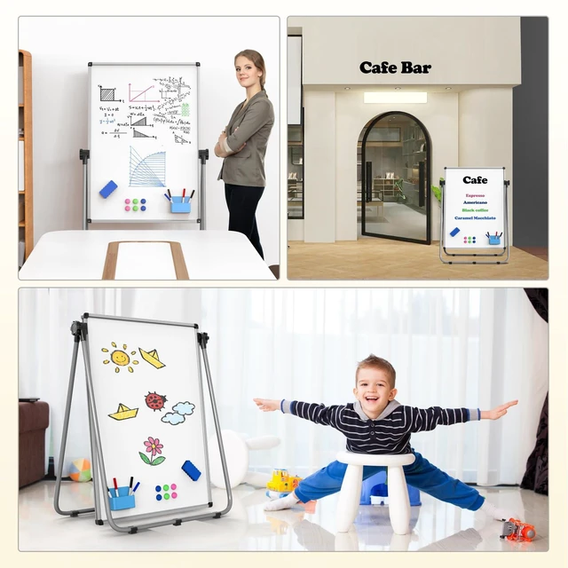 Alt view image 2 of 7 - 40x28 Whiteboard Easel, Height Adjustable Magnetic Dry Erase Board | Double Sided Magnetic Surface, 40-71 in Height, 360° Rotation, Foldable Aluminum Frame for Home, Office, School and Meetings