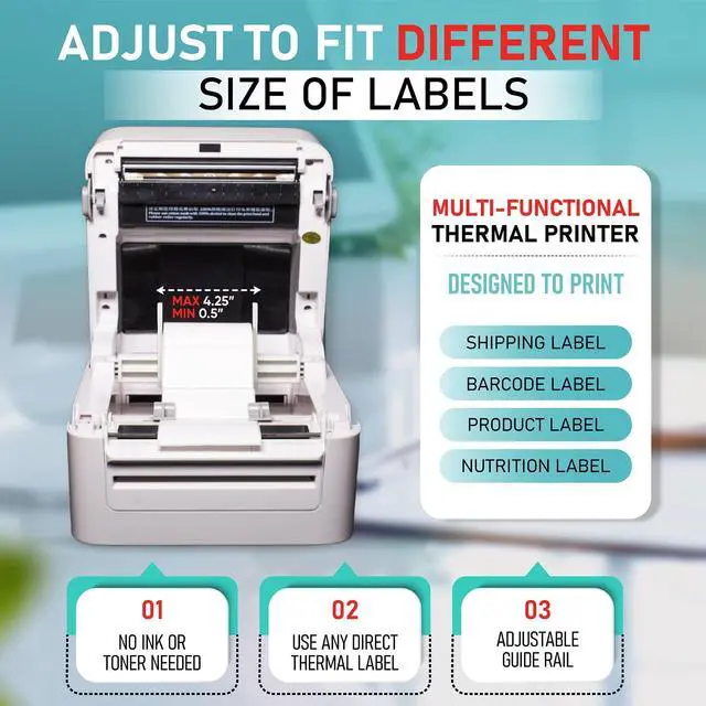 Alt view image 5 of 7 - 2054K-AP Auto Peel Shipping Label Printer, Separate Label from Backsheet Automatically, Print on Windows Mac Chromebook on USB, Wireless When Connect to Bluetooth-Enabled Windows iOS Android
