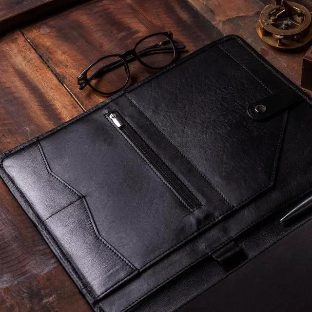 Alt view image 7 of 7 - Leather Portfolio - Professional Portfolio Organizer, Resume Folder, Leather Padfolio for Men and Women, Business Portfolio with cardholder, Portfolio Folder - Leather Folder