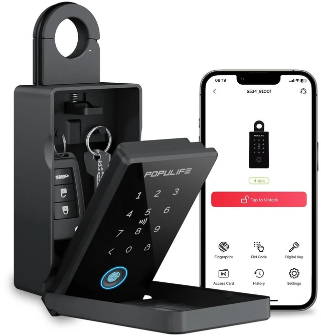 Main image of Smart Fingerprint Lock Box for Keys with Code, Wireless Remote Access Key Lock Box for Outside, Digital Key Lockbox for Realtor Airbnb, Work Offline
