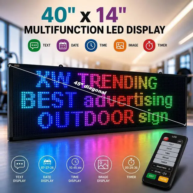 Alt view image 2 of 7 - LED sign, scrolling sign 45", WiFi perfect tool for advertising, color message board programmable for indoor and outdoor use. digonal size 45", size 40' x 14"