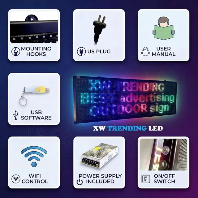 Alt view image 4 of 7 - LED sign, scrolling sign 45", WiFi perfect tool for advertising, color message board programmable for indoor and outdoor use. digonal size 45", size 40' x 14"