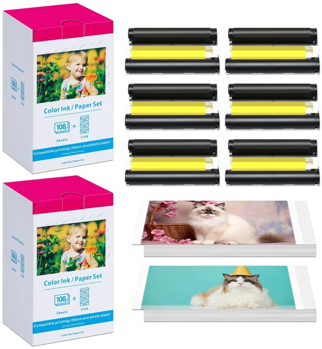 Alt view image 6 of 7 - 2 Pack Compatible for Canon Selphy CP1500 Ink and Photo Paper KP-108IN | KP108 Includes 6 Ink Cassettes + 216 Paper Sheets for Canon Selphy CP1300 CP1200 CP910 CP900 CP1000 Photo Printers