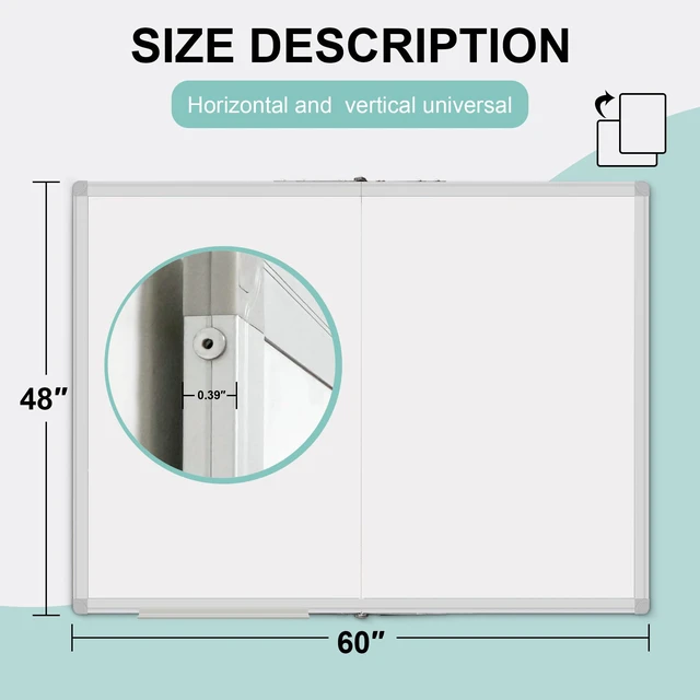 Alt view image 2 of 7 - Dry Erase White Board 60 X 48 Inch, Wall-Mounted Silver Aluminum Frame Marker Presentation Board, 5' X 4' Foldable Portable Whiteboard with Pen Tray for School, Classroom, Office & Home