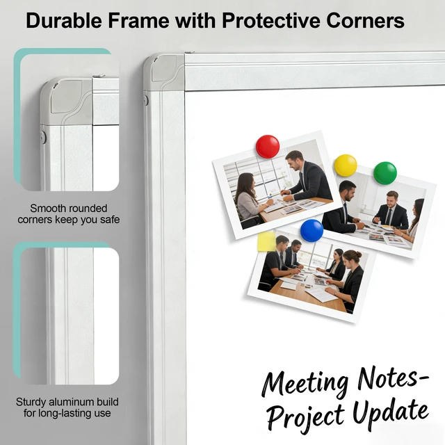 Alt view image 3 of 7 - Dry Erase White Board 60 X 48 Inch, Wall-Mounted Silver Aluminum Frame Marker Presentation Board, 5' X 4' Foldable Portable Whiteboard with Pen Tray for School, Classroom, Office & Home