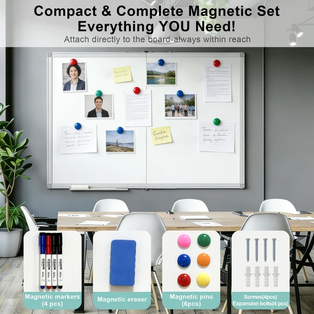 Alt view image 5 of 7 - Dry Erase White Board 60 X 48 Inch, Wall-Mounted Silver Aluminum Frame Marker Presentation Board, 5' X 4' Foldable Portable Whiteboard with Pen Tray for School, Classroom, Office & Home