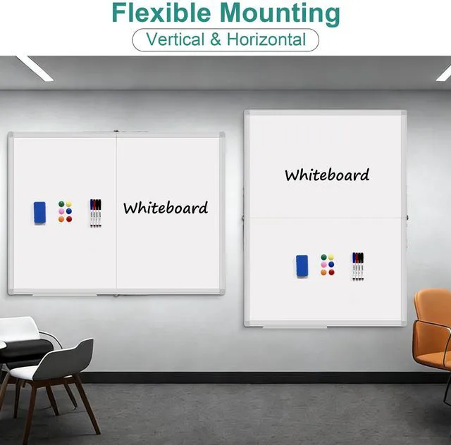 Alt view image 4 of 7 - Dry Erase White Board 60 X 48 Inch, Wall-Mounted Silver Aluminum Frame Marker Presentation Board, 5' X 4' Foldable Portable Whiteboard with Pen Tray for School, Classroom, Office & Home