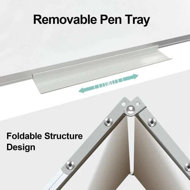 Alt view image 6 of 7 - Dry Erase White Board 60 X 48 Inch, Wall-Mounted Silver Aluminum Frame Marker Presentation Board, 5' X 4' Foldable Portable Whiteboard with Pen Tray for School, Classroom, Office & Home