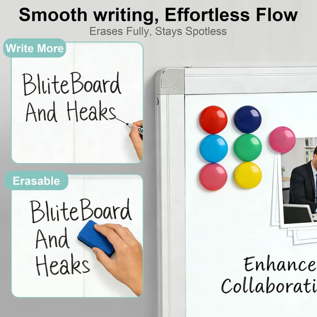 Alt view image 7 of 7 - Dry Erase White Board 60 X 48 Inch, Wall-Mounted Silver Aluminum Frame Marker Presentation Board, 5' X 4' Foldable Portable Whiteboard with Pen Tray for School, Classroom, Office & Home