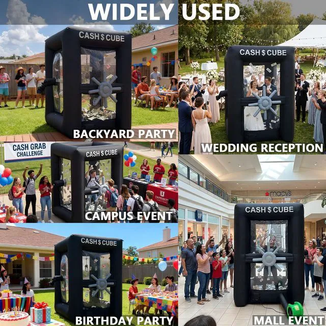 Alt view image 5 of 7 - Inflatable Cash Cube Stand Inflatable Money Gripper for Commercial Advertising Events Promotion (Without Blower Included) (Black, 5.9ft x 5.9ft x 8.2ft)