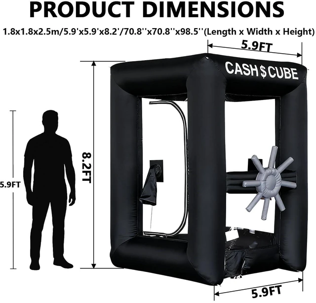 Alt view image 6 of 7 - Inflatable Cash Cube Stand Inflatable Money Gripper for Commercial Advertising Events Promotion (Without Blower Included) (Black, 5.9ft x 5.9ft x 8.2ft)