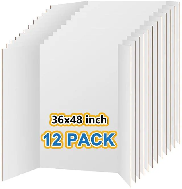 Main image of 12 PCS 36"x48" Trifold Poster Board,White Display Tri-fold Cardboard | Large White Tri-fold Poster Board,Thick Corrugated Cardboard for School Projects,Science Fair,Graduation,Photo Exhibitions