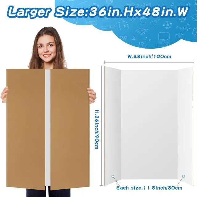 Alt view image 3 of 7 - 12 PCS 36"x48" Trifold Poster Board,White Display Tri-fold Cardboard | Large White Tri-fold Poster Board,Thick Corrugated Cardboard for School Projects,Science Fair,Graduation,Photo Exhibitions