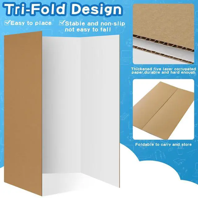 Alt view image 4 of 7 - 12 PCS 36"x48" Trifold Poster Board,White Display Tri-fold Cardboard | Large White Tri-fold Poster Board,Thick Corrugated Cardboard for School Projects,Science Fair,Graduation,Photo Exhibitions