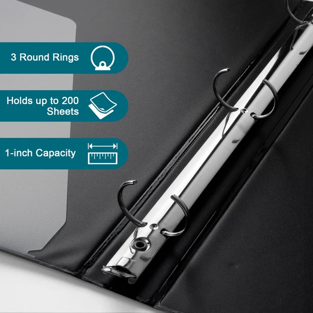 Alt view image 3 of 7 - 1'' Economy 3-Ring Binders, 1-inch Round Rings, Holds 200 Sheets US Letter Size, ClearVue Presentation View, Non-Stick, Black (24)