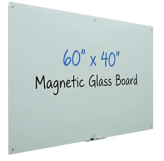 Main image of Frameless Glass Dry Erase Board, 60" x 40" Magnetic Whiteboard | Wall Mounting Premium Tempered Glass, Steel-Backed Magnetic Support with Tray, Eraser & Magnets for Office, School, Home