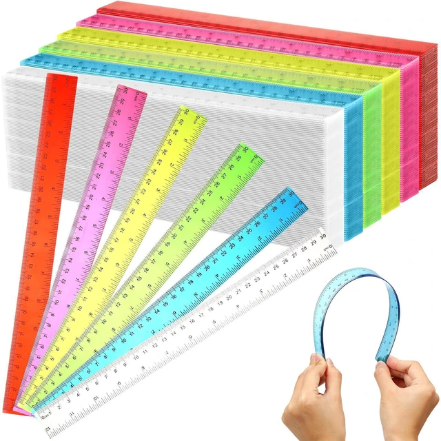 Main image of 300 Pack 12 Inch Plastic Rulers Bulk for Classroom Back to School Supplies Flexible Transparent Assorted Color Ruler with Centimeters and Inches for Office Teacher Student