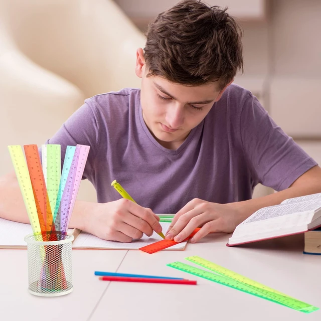 Alt view image 3 of 7 - 300 Pack 12 Inch Plastic Rulers Bulk for Classroom Back to School Supplies Flexible Transparent Assorted Color Ruler with Centimeters and Inches for Office Teacher Student