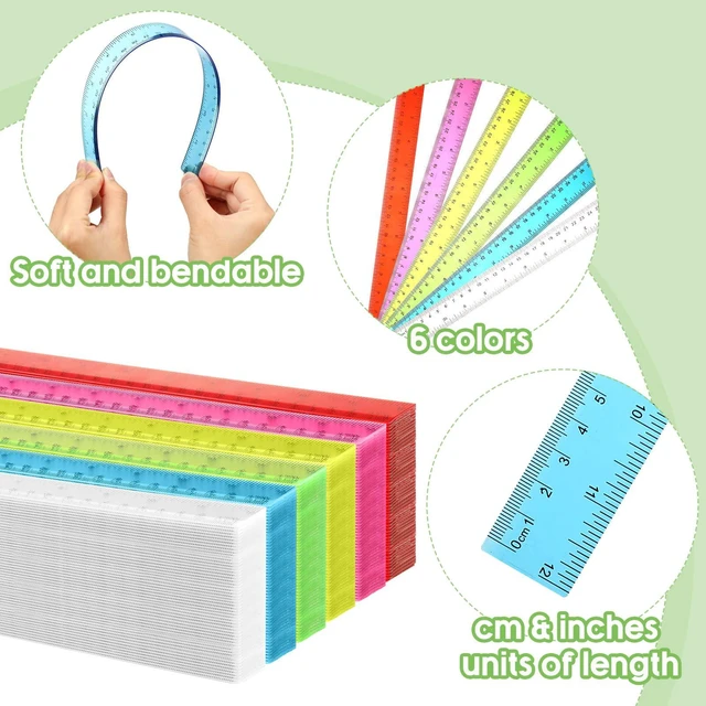 Alt view image 5 of 7 - 300 Pack 12 Inch Plastic Rulers Bulk for Classroom Back to School Supplies Flexible Transparent Assorted Color Ruler with Centimeters and Inches for Office Teacher Student