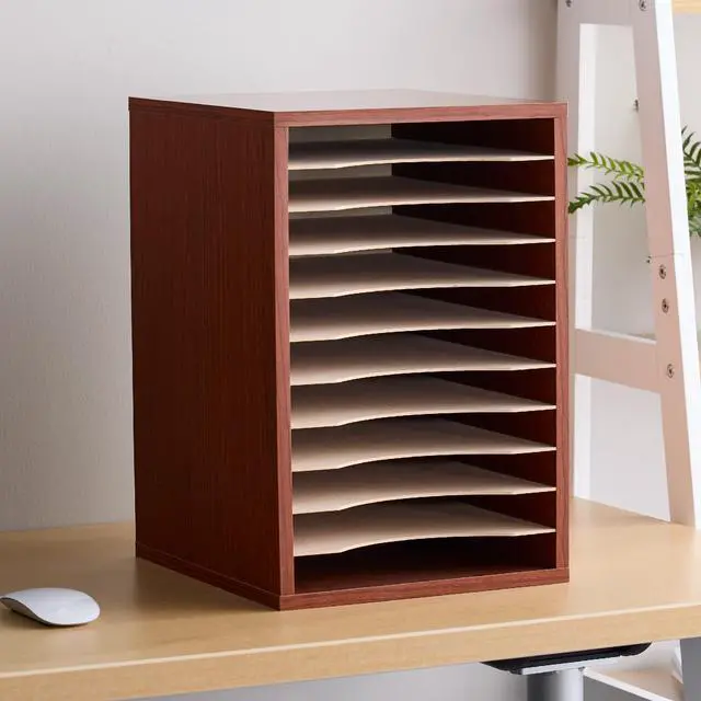 Alt view image 5 of 6 - Vertical Literature Organizer, 11 Compartments, Office and Classroom Mailbox with Adjustable Shelves, Wood Paper and Mail Sorter, Cherry