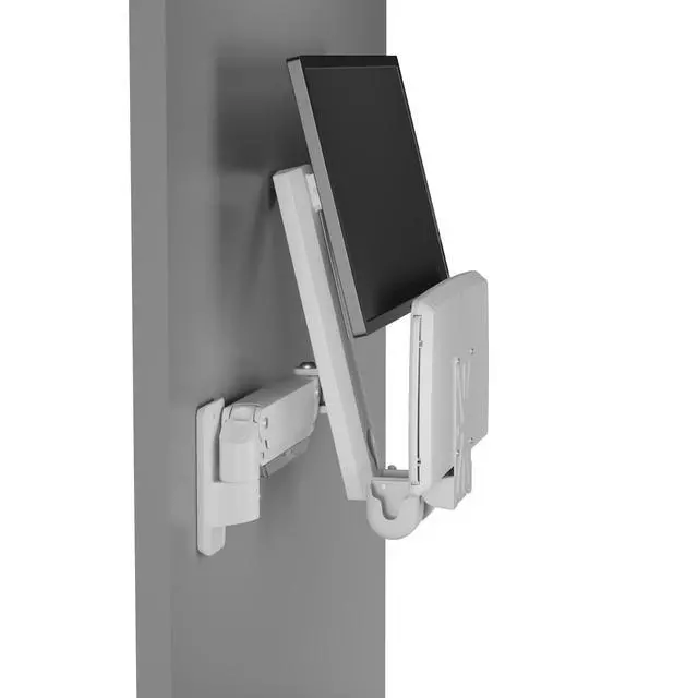 Alt view image 2 of 7 - MED02 Medical Wall Mount Workstation with Folding Keyboard Tray | Large Sliding Mouse Pad | Height Adjustment Space Save Folding Design for 17"-35" Screen | Scanner Holder