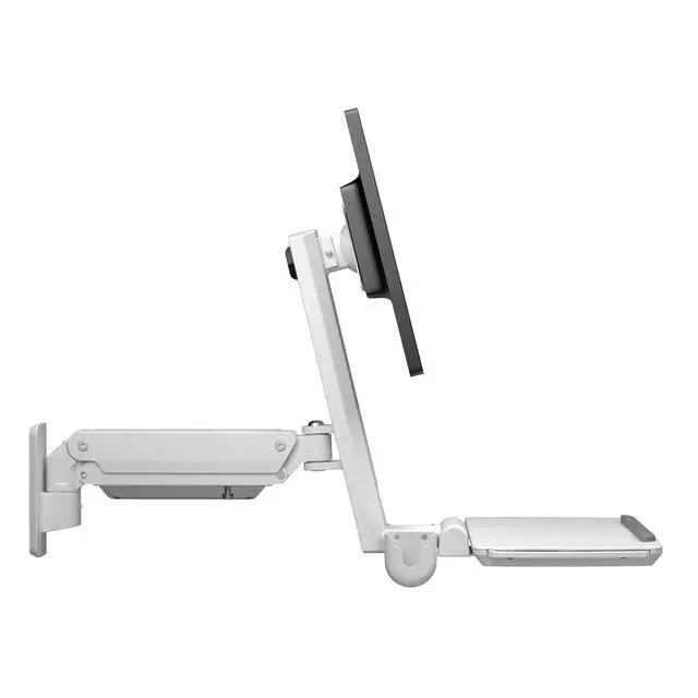 Alt view image 5 of 7 - MED02 Medical Wall Mount Workstation with Folding Keyboard Tray | Large Sliding Mouse Pad | Height Adjustment Space Save Folding Design for 17"-35" Screen | Scanner Holder