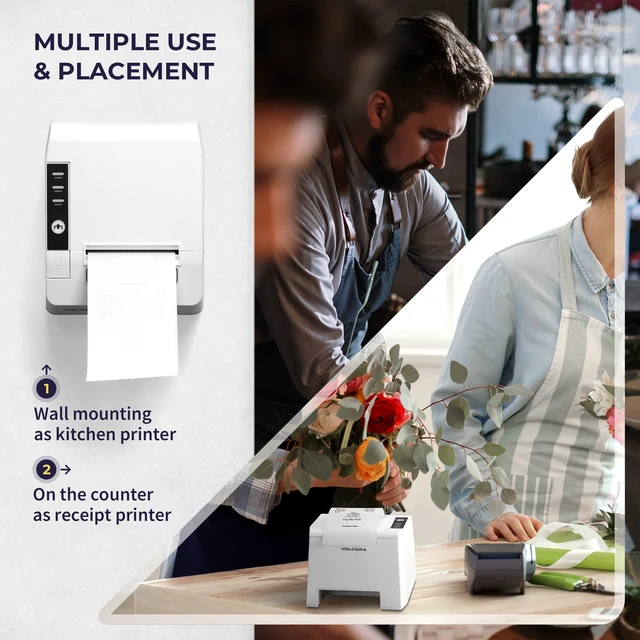 Alt view image 5 of 7 - Thermal Receipt Printer, 80mm POS Printer w/Auto Cutter, USB/Bluetooth Interface for Windows/MAC/Linux, ESC/POS Command Support Cash Drawer, High Speed Kitchen Printer, Wall Mount, White