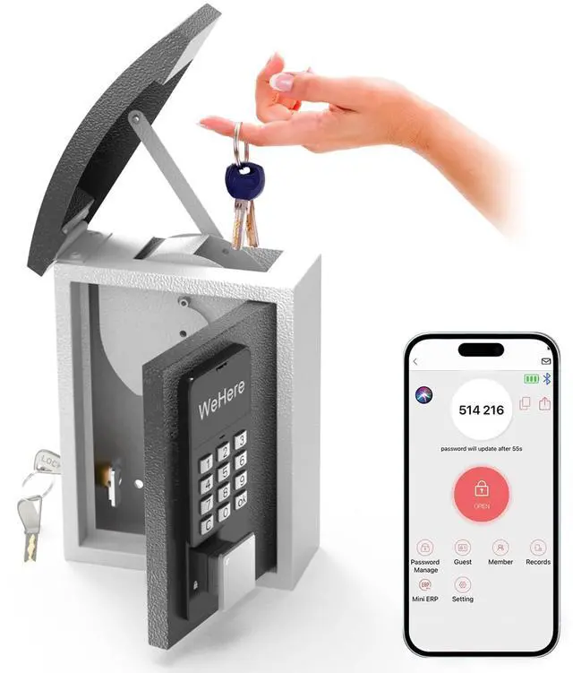 Main image of Key Lock Box Wall Mount with Key Drop Slot, Smart Digital Lockbox, OTP/APP Bluetooth/Wi-Fi/Fixed Code/Key Unlock, Key Safe Security Storage for House Outside, Realty Business, Apartment, Store