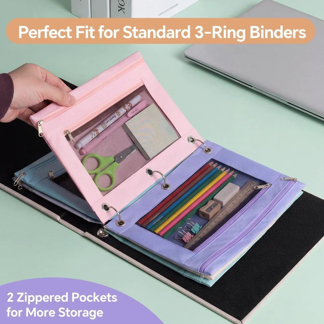 Alt view image 4 of 7 - 36 Pcs Pencil Pouch for 3 Ring Binder, 2 Pocket Zipper Binder Pouch Bulk, Pastel Binders Pencil Case, School Supplies for Boy Girl Student, Reinforced Grommets, Clear Window, Micro Mesh