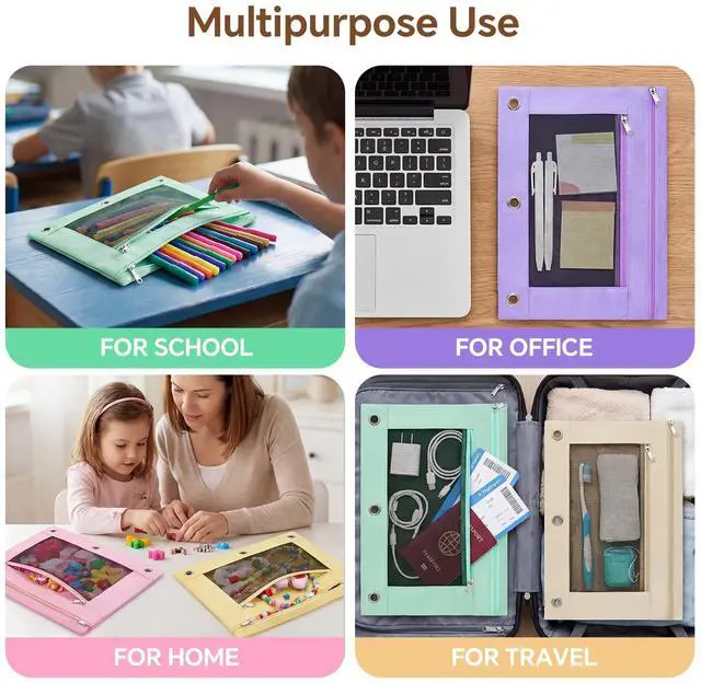 Alt view image 6 of 7 - 36 Pcs Pencil Pouch for 3 Ring Binder, 2 Pocket Zipper Binder Pouch Bulk, Pastel Binders Pencil Case, School Supplies for Boy Girl Student, Reinforced Grommets, Clear Window, Micro Mesh